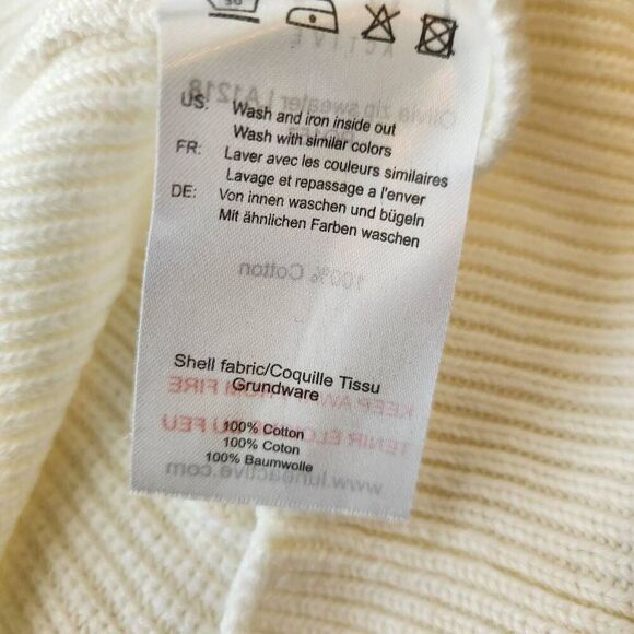 Anthropologie Lune Active Sweater Small Oversized Half Zip Ribbed Ivory Gold - Picture 4 of 5